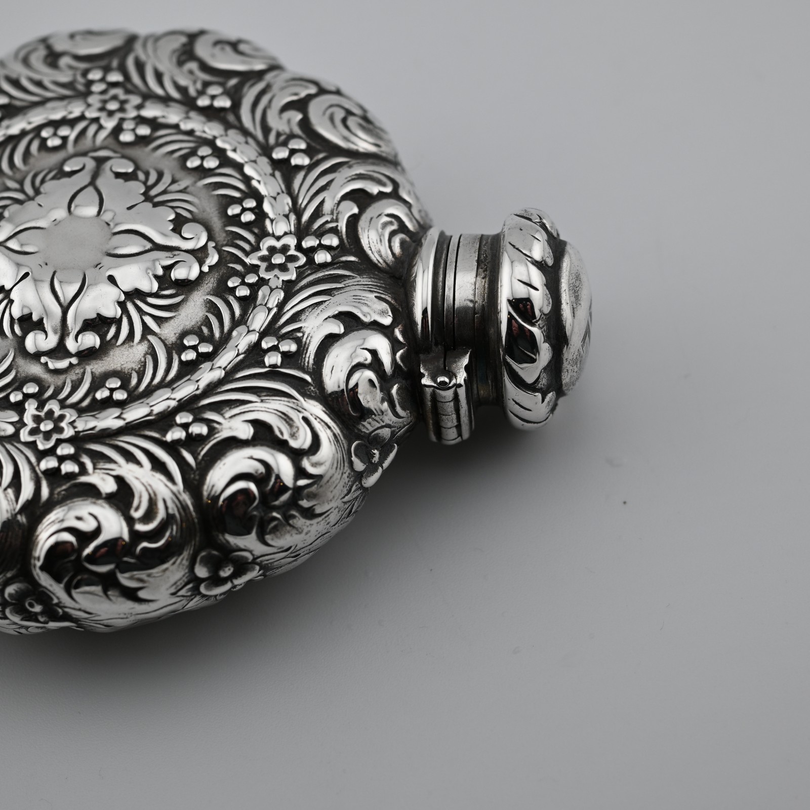 RARE Sterling Silver Tiffany & Co. Flask Aesthetic ornate scroll c1890 ~3/4 Gill