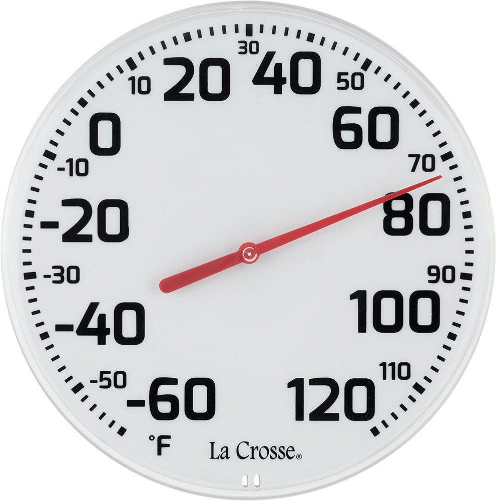 La Crosse 104-1522 8" round Analog Dial Thermometer, White