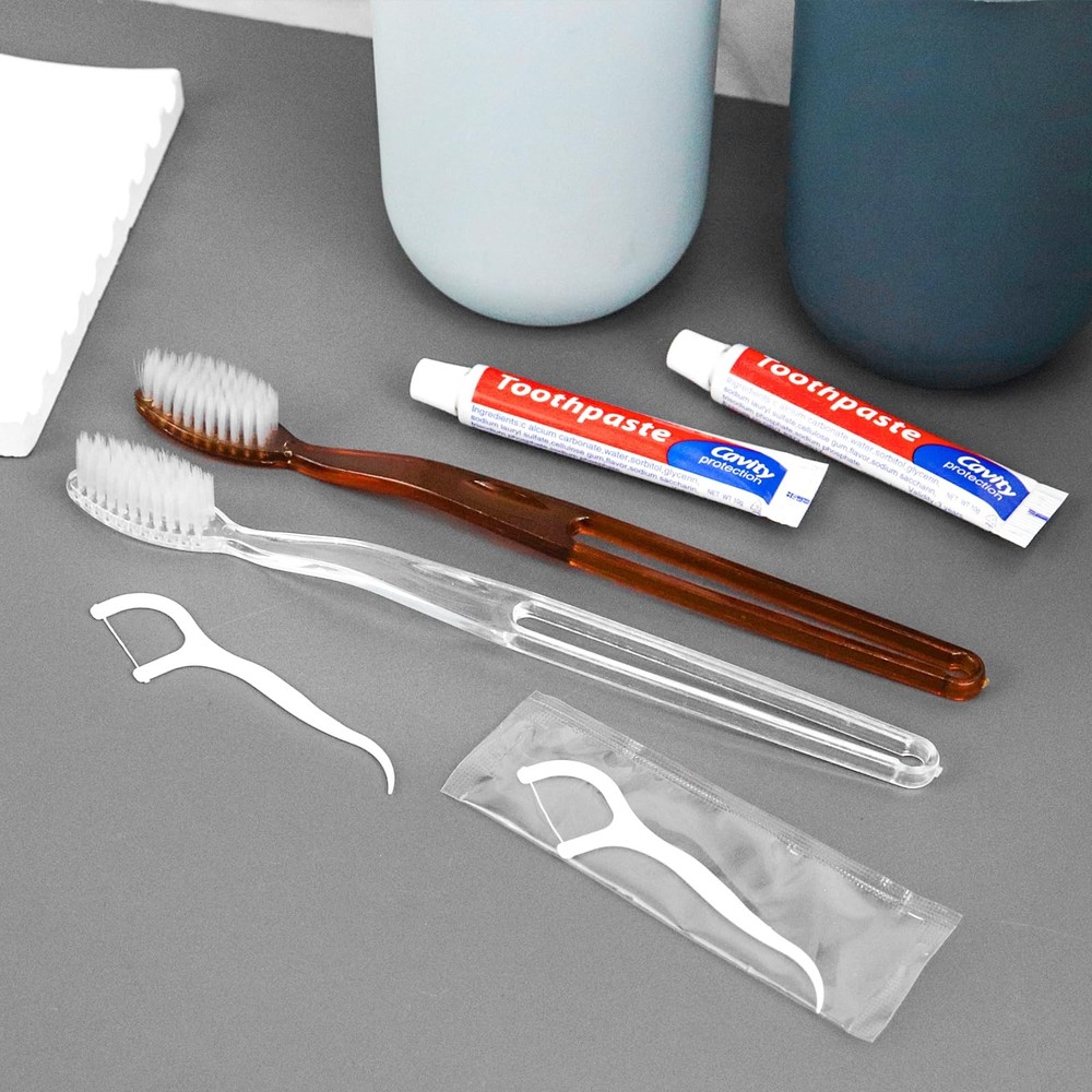 100 pcs Disposable Toothbrushes with Toothpaste Floss Individually Wrapped, 2...