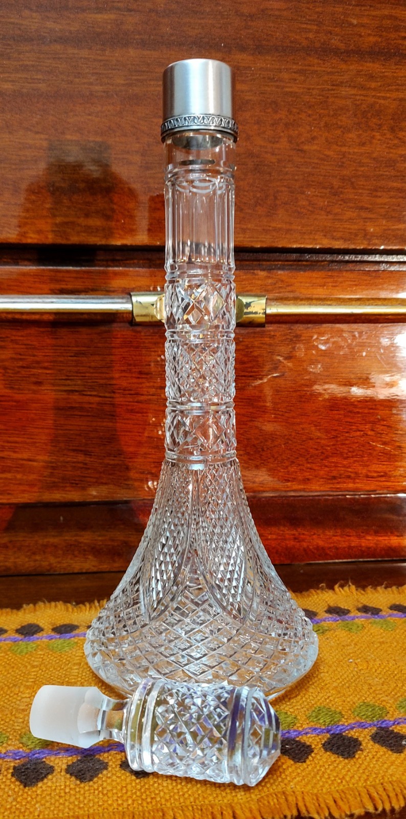 Vintage crystal decanter with sterling silver finial 875°,USSR,height 33 cm