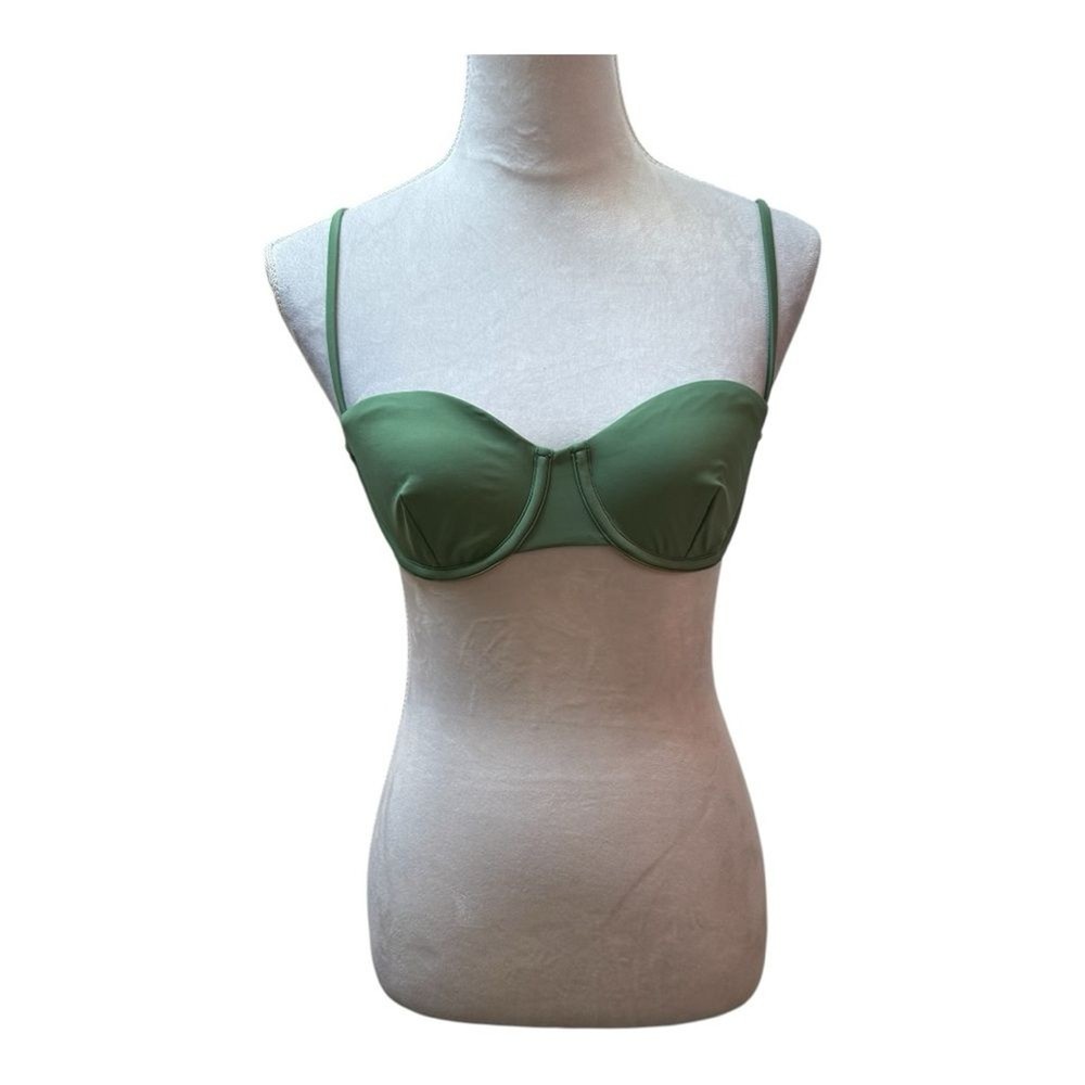 NWT J Crew Bikini Top Green Underwire Strappy Adjustable Size 34C