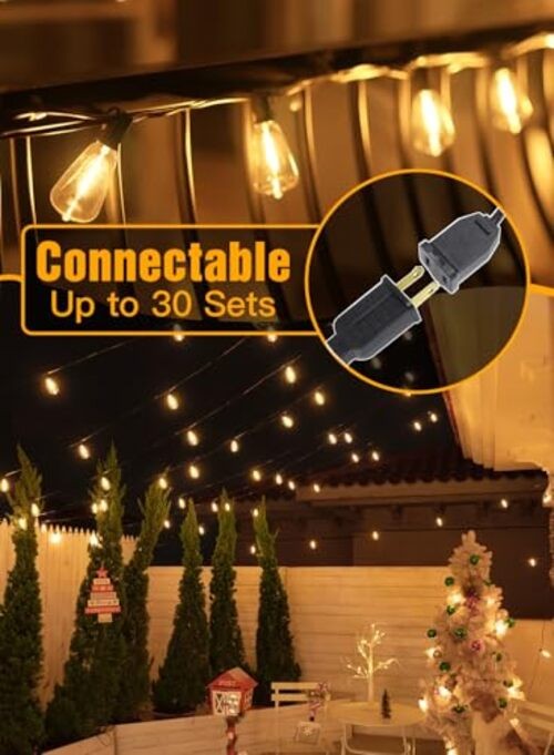 Outdoor String Lights Shatterproof Connectable Patio Lights with 15+1 30FT
