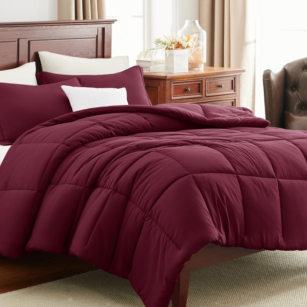 CozyLux Full Size Comforter Sets - Burgundy Full,