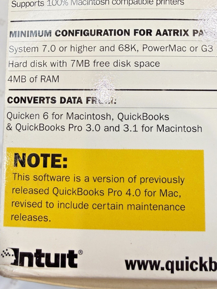 Quicken QuickBooks Pro Version 4.0 CD version for MacOS 7.x, 8.x