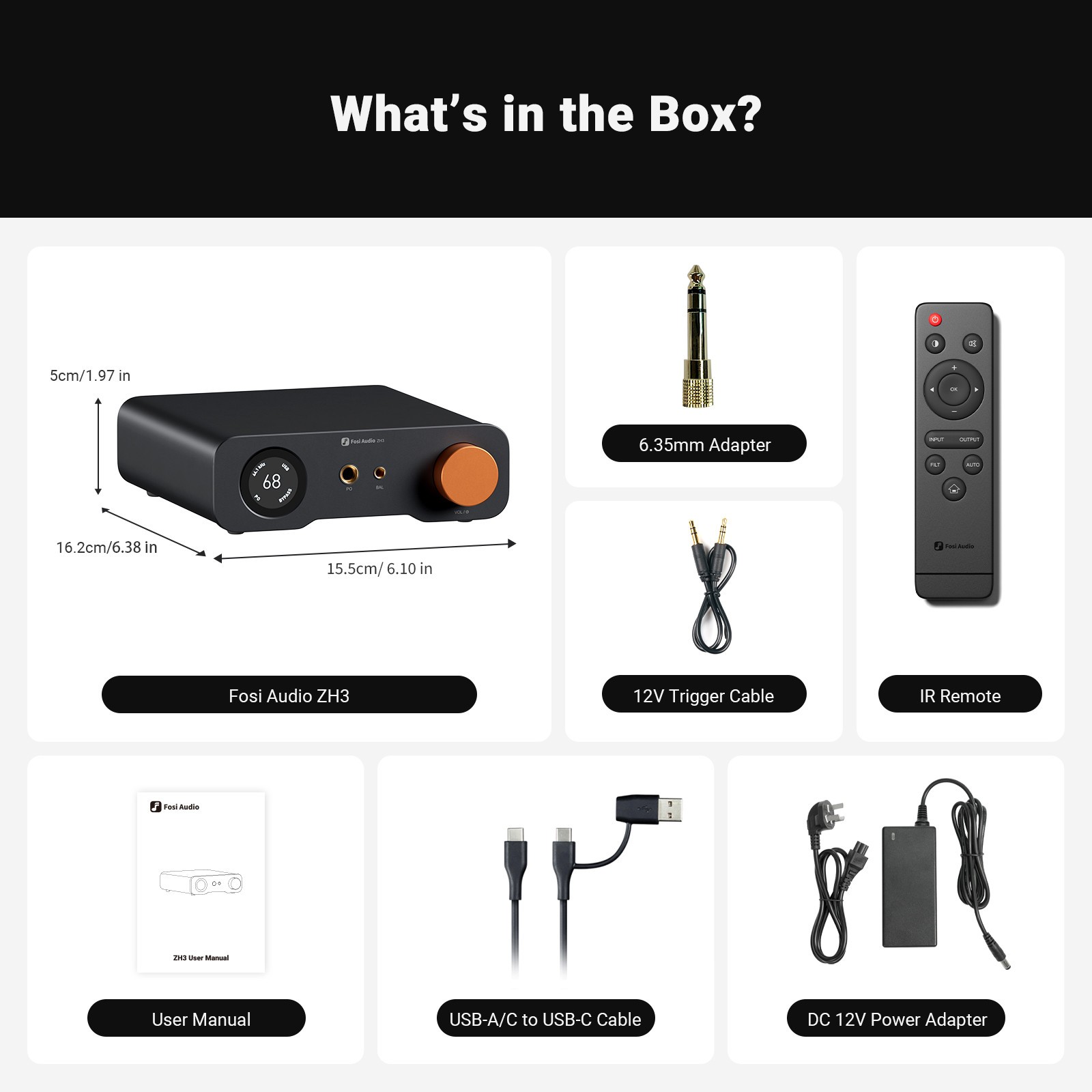 Fosi Audio ZH3 DAC Headphone Amp, 4-in 4-out Fully Balanced Preamp, Refurbished
