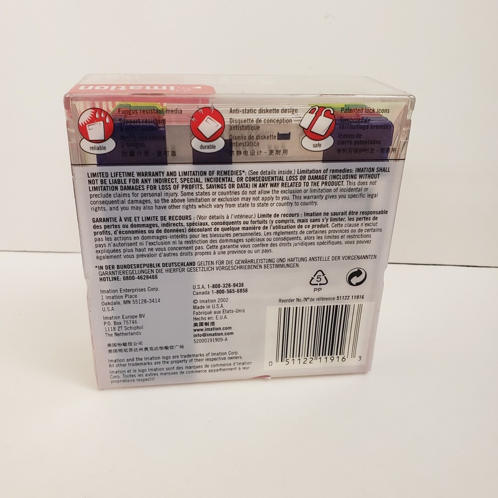 Imation Neon Diskettes Mac 3.5” Floppy Disc IBM Formatted 10 pack NEW Sealed