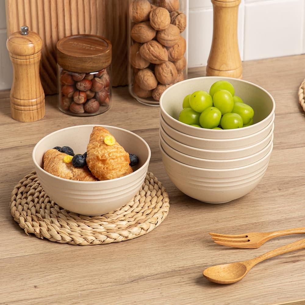 18PCS Wheat Straw Dinnerware Sets, Kitchen Set Large, Beige