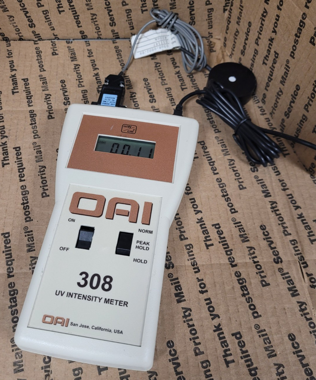 Optical Associates OAI 308 UV Intensity Meter W/UVB Probe/Sensor (TURNS ON)