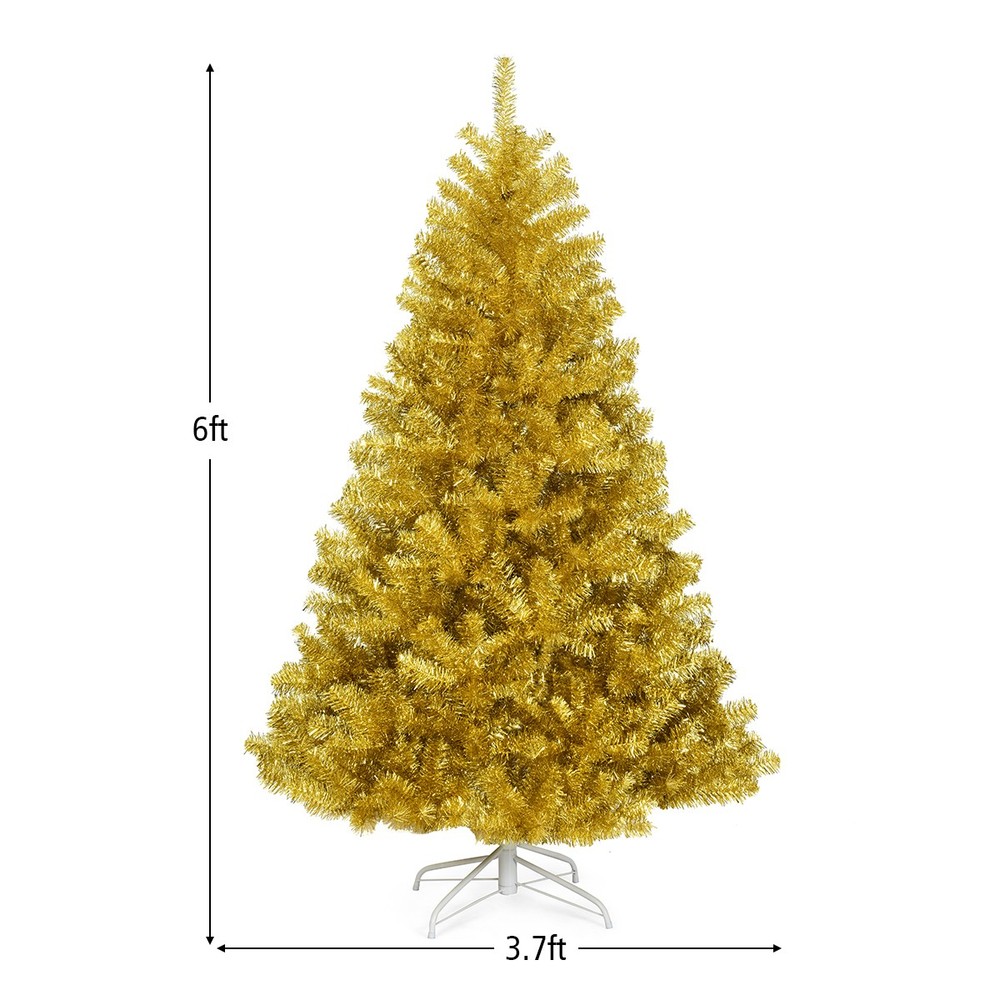 6ft Artificial Tinsel Christmas Tree Hinged w/1036 Tips Foldable Stand Champagne