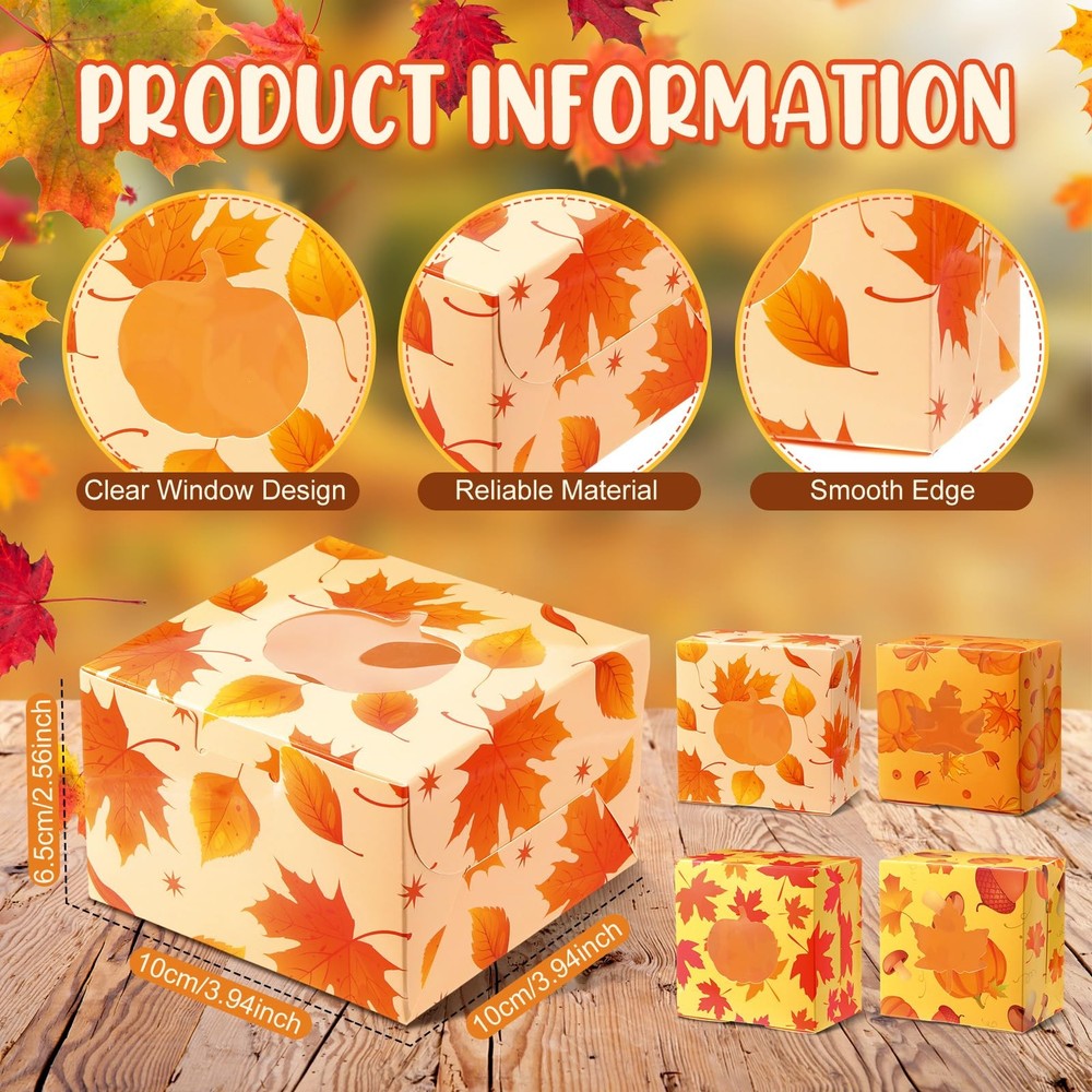 100 PCS Thanksgiving Cookie Boxes With Window Pumpkin Maple Leaf Treat Box