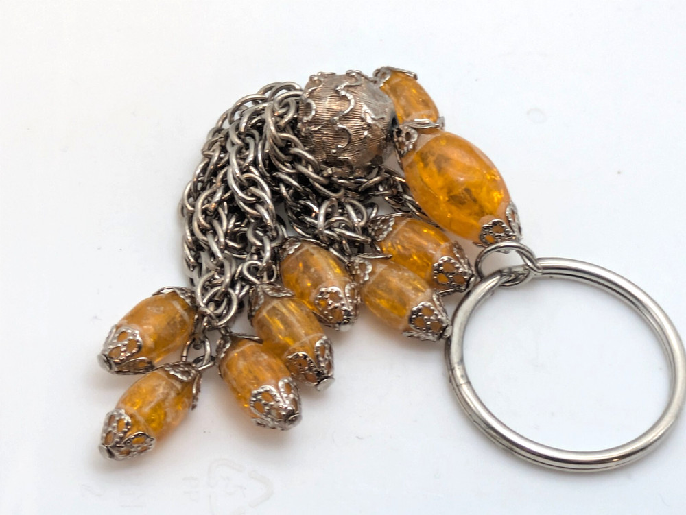 Metallic Chain Tassel Plastic Beaded Strand Keyring