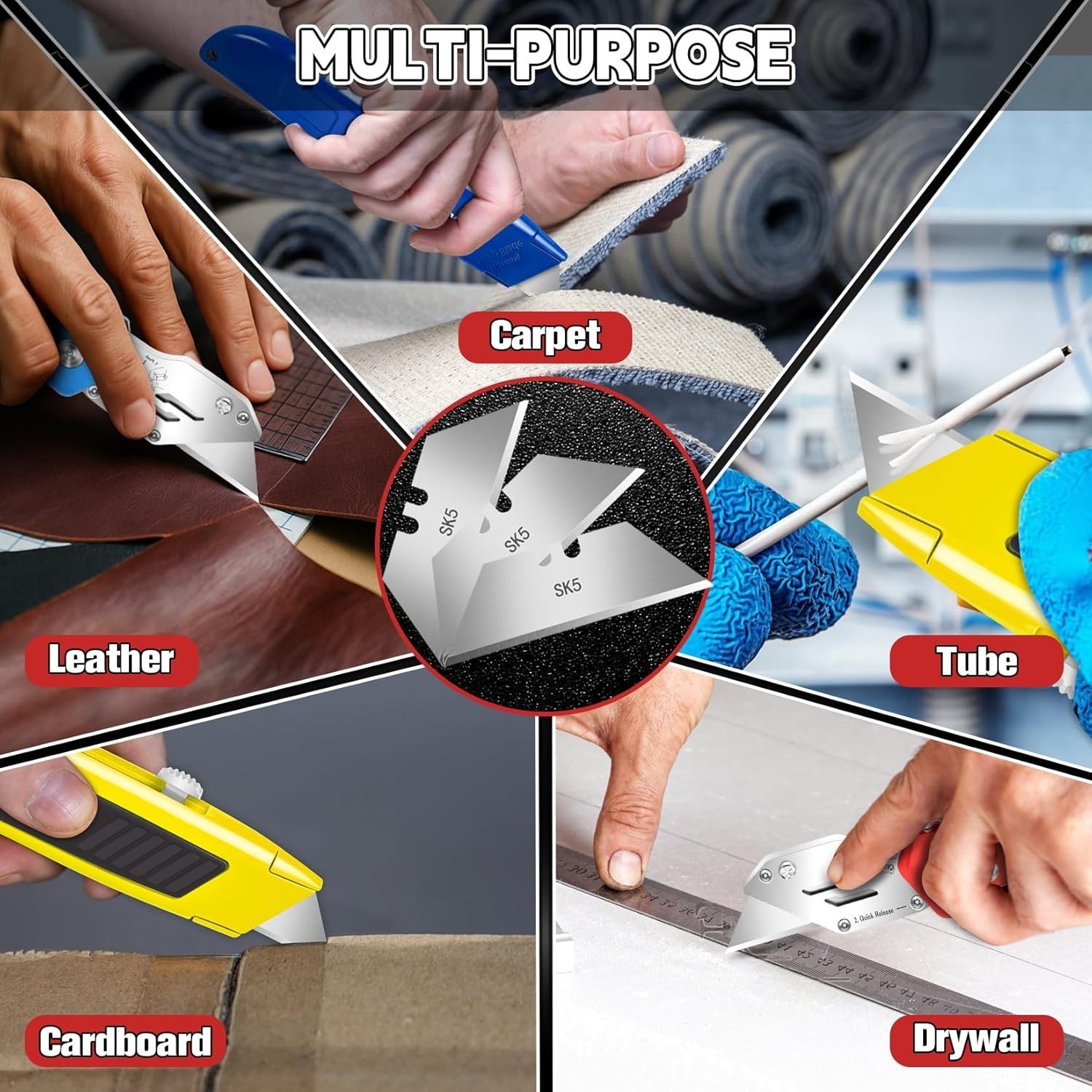 100-Pack-Utility-Knife-Blades, SK5 Steel Box Cutter Blades, Standard Utility Bla