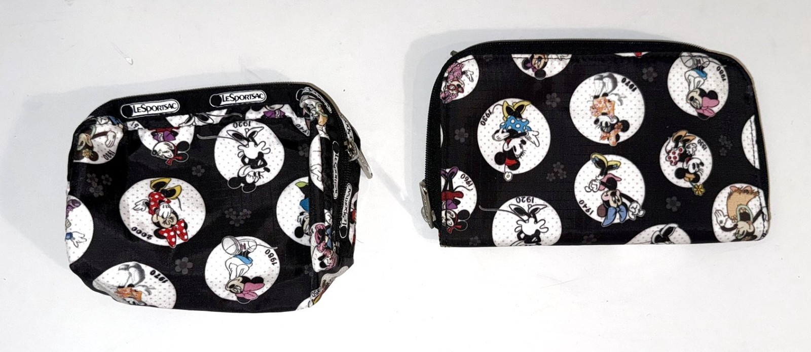 2X Disney LeSportsac 2015 Minnie Mouse Rock the Dots zippered bag case wallet
