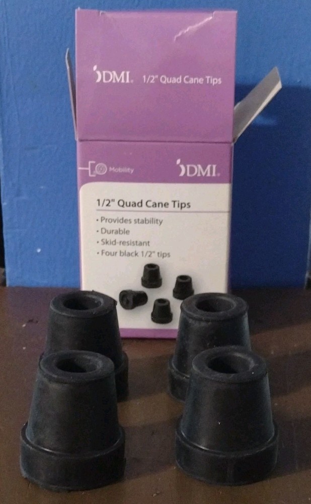 DMI Replacement Quad Cane Tips 1/2 " Black 4 Count Box