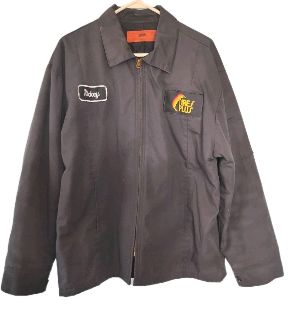 Tires Plus Work Uniform Quilted Jacket Coat Large Gray Full Zip