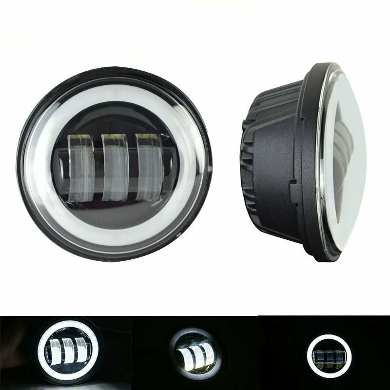 Pair 4.5" inch LED Projector Round Fog Light Angel Eyes Halo Motorcycle Ring DRL