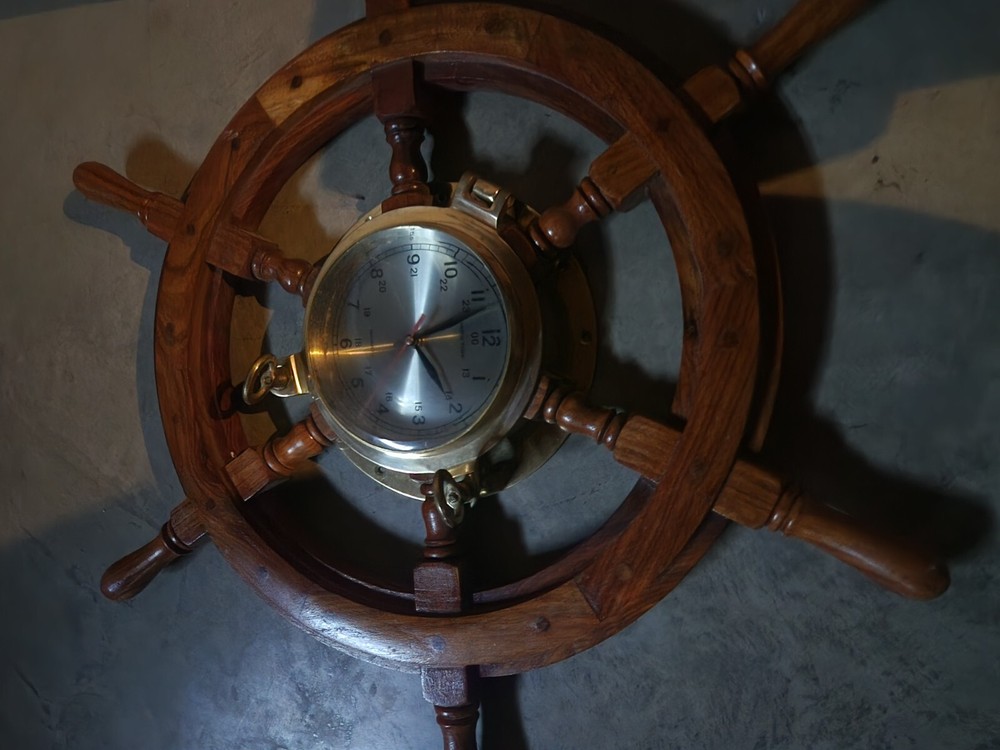 maritime clock wooden wheel clock