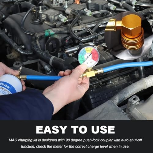R134A AC Refrigerant Charge Hose Kit, 1/2" Can Opener Recharge Hoses with