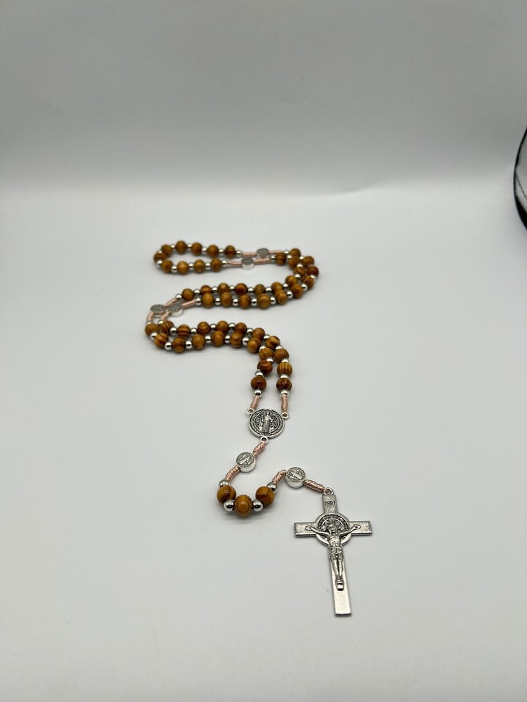 St. Benedict Wood Rosary 20'' Natural Wooden Beads 6mm