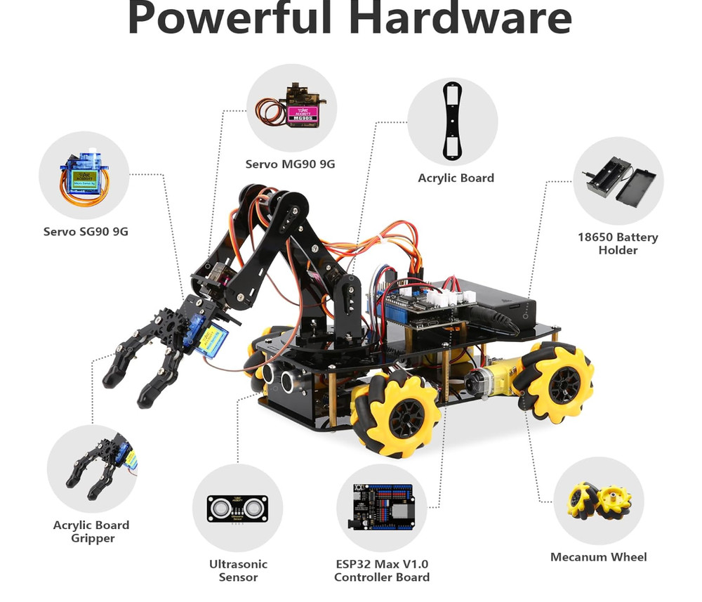 Smart Robot Arm Car Kit, 4WD Remote Control Car