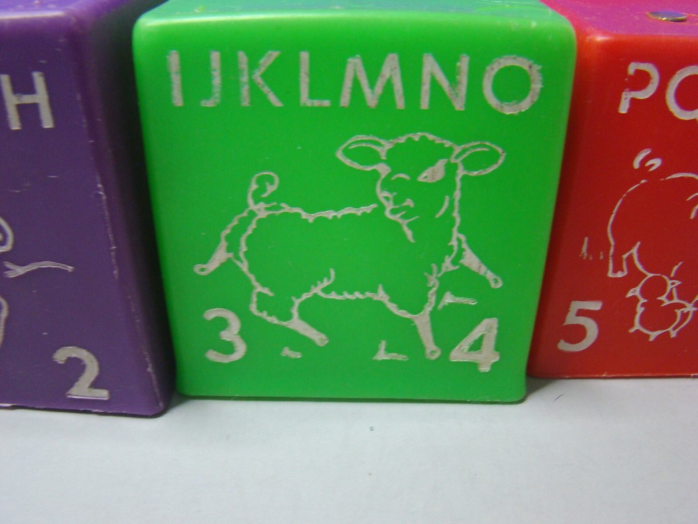 Cute 5 Pc Blocks w/ Bells 1960s Plastic Rubber Nesting Stacking ABC 123 Picture