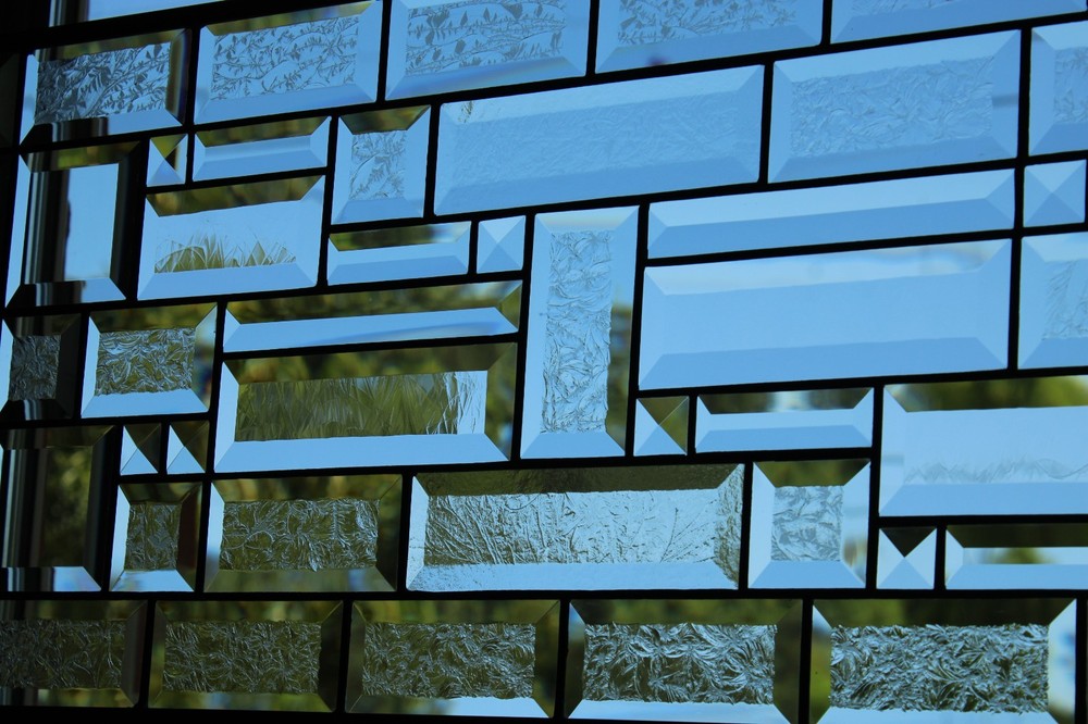 Contemporary clear stained glass panel, rectangular window hanging,28 1/2x12 1/2