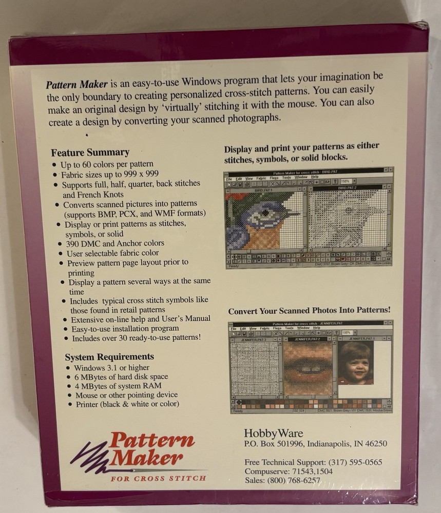 Pattern Maker Cross Stitch Software Windows 3.1+ HobbyWare Create Your Own New