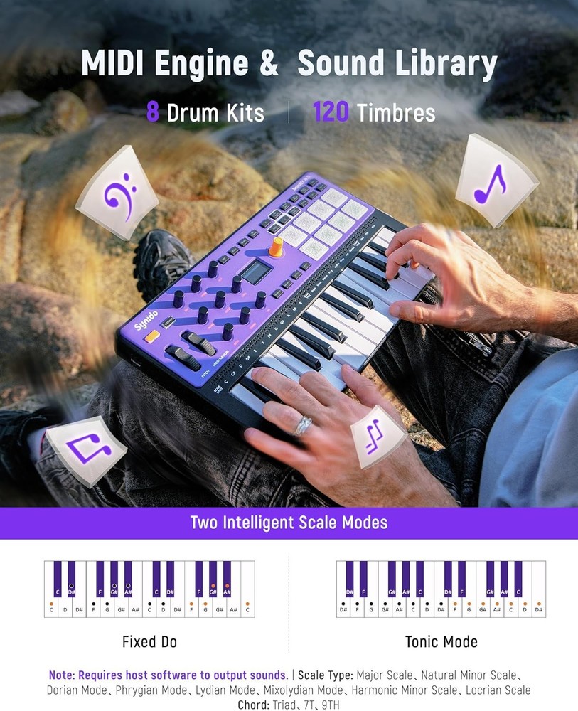 US Synido USB C Rechargeable MIDI Controller Keyboard 25 Keys TempoKEY W25