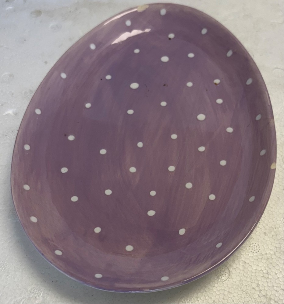 Studio 33 Ceramic Decorative Easter Egg Shaped Plate Purple Spotted 9 1/4" wChip