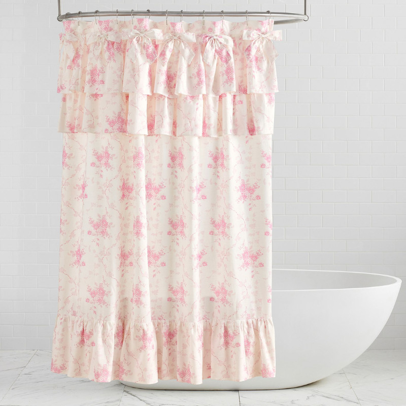 LoveShackFancy Rose Ruffle Shower Curtain Pink