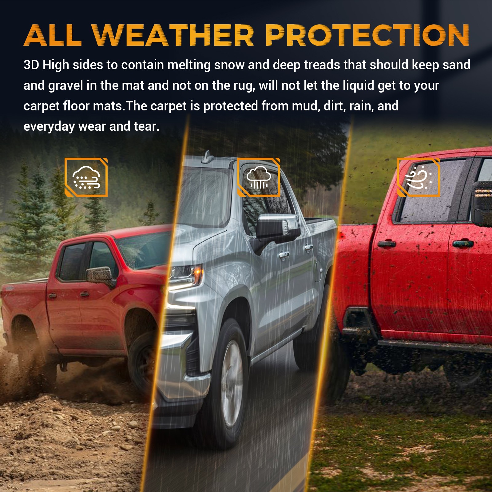 All Weather Floor Mats For 2019-2024 Chevrolet Silverado 1500 2500 HD Crew Cab