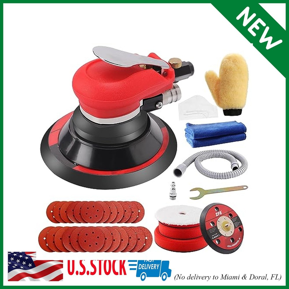 Random Orbital Sander 5" & 6" Pneumatic Palm Sander with Extra 5" Backing Plate,