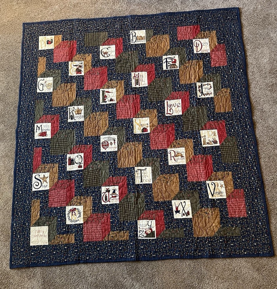 Handmade Christmas Patchwork Quilt 59 1/2” X 55”