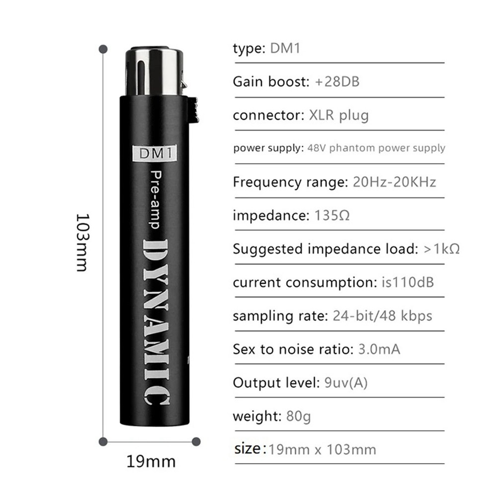 Replace for DM1 Dynamic Microphone Preamplifier 28DB Gain Amplifier for7710