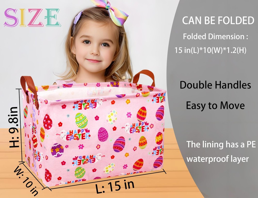 MYFLOCY Large Rectangular Easter Baskets Empty Waterproof Boy Toy Box Foldabl...