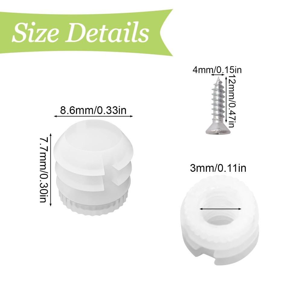 Hinge Dowel Inserts, 180 Pack Plastic Hinge Dowel Inserts with Screws White S...