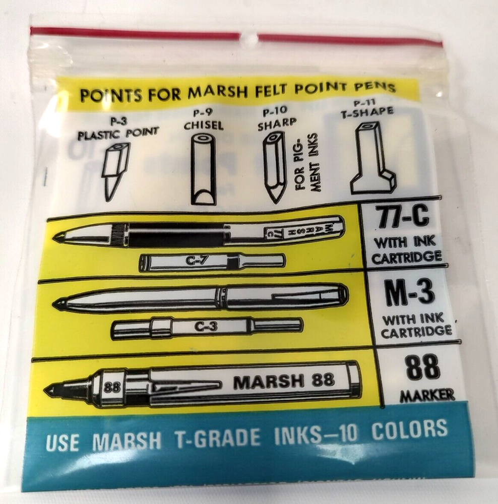 12 Pack Marsh Replacement Felt Points P-10 (Sharp) for Marsh 77-C, 88, M-3 Pens