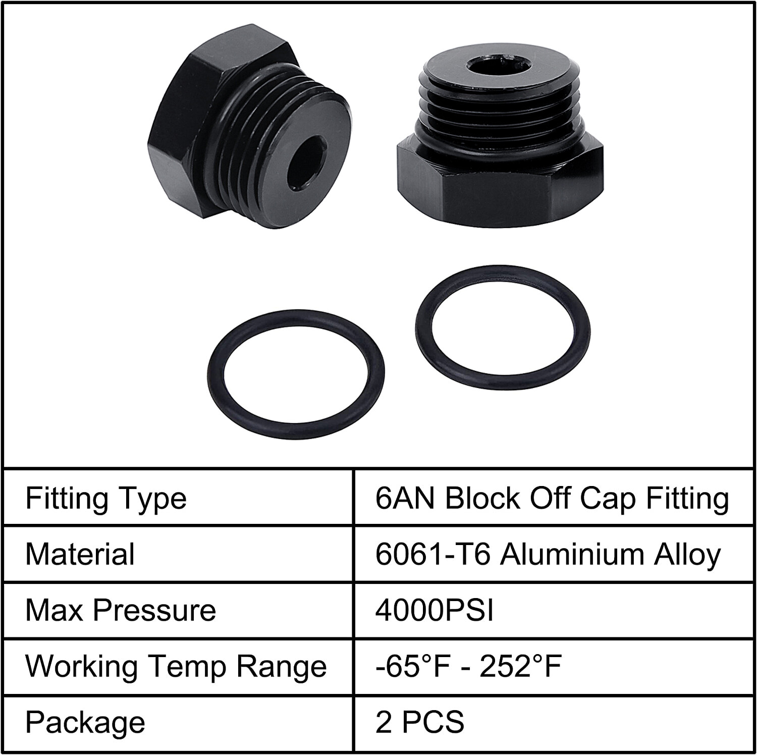 4AN 6AN 8AN 10AN 12AN Block off Cap ORB Plug Fitting Adapter Male Aluminum 2Pcs