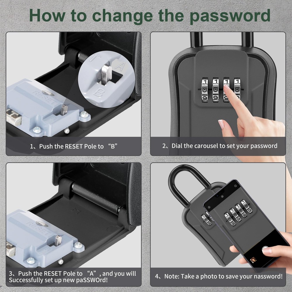Key Lock Box，Portable Waterproof 4 Digits Combination Lockbox with Removable ...