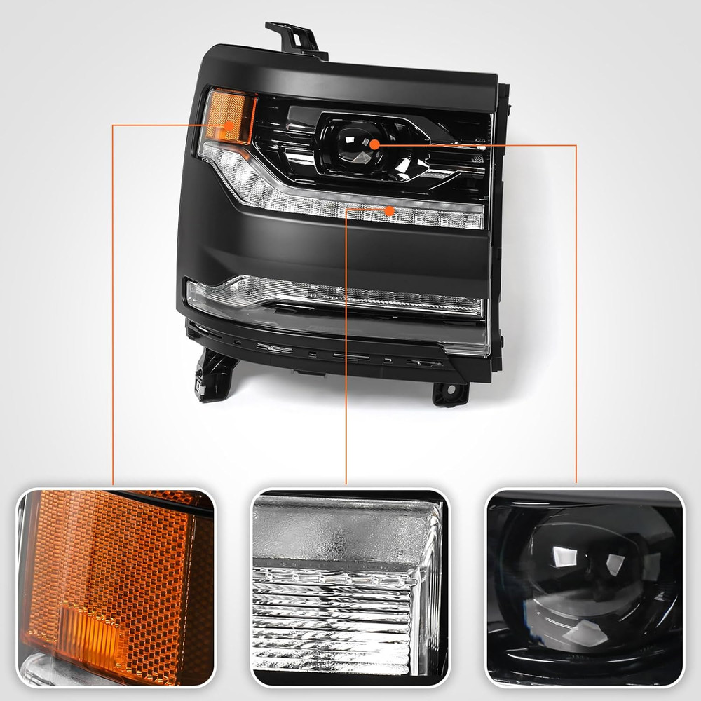 Full LED Headlight Assembly Compatible with Chevy Silverado 1500 2016 2017 2018/
