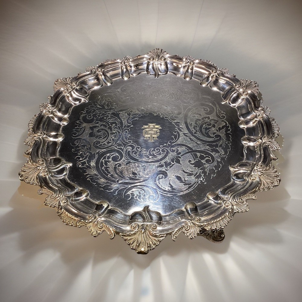 VTG Ornate Footed silver plated serving tray/platter Gorham MFG Co. Monogrammed