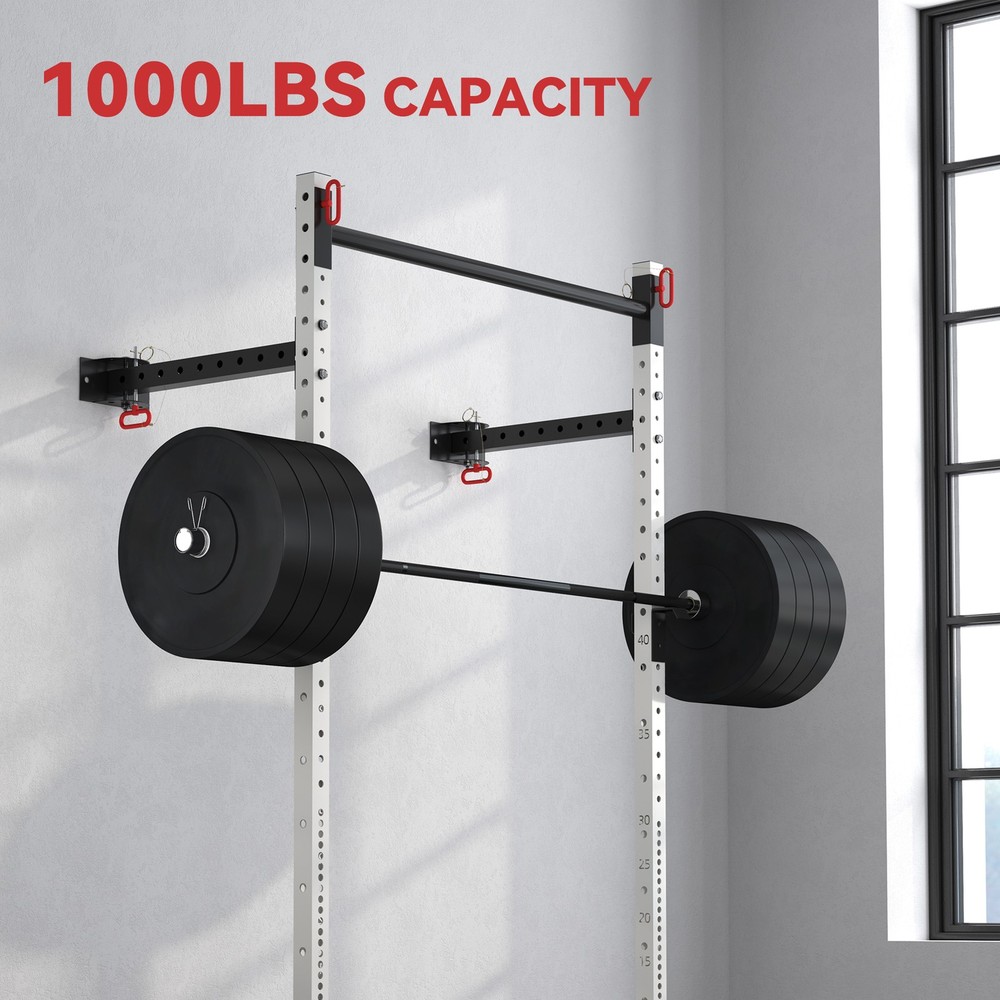 Folding Squat Rack with Pull Up Bar, 1000 Pounds Capacity, White
