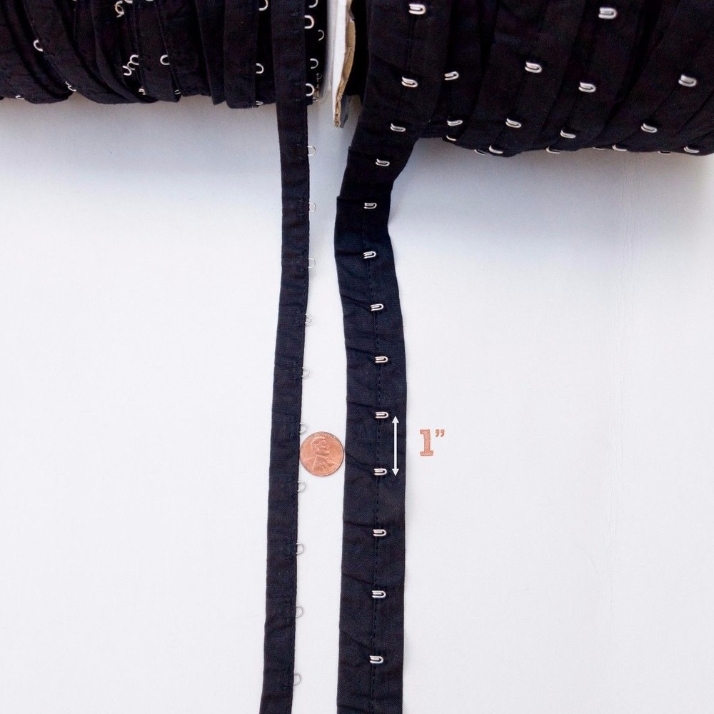 Black Cotton Hook and Eye Loop Tape - 1" Inch HE3