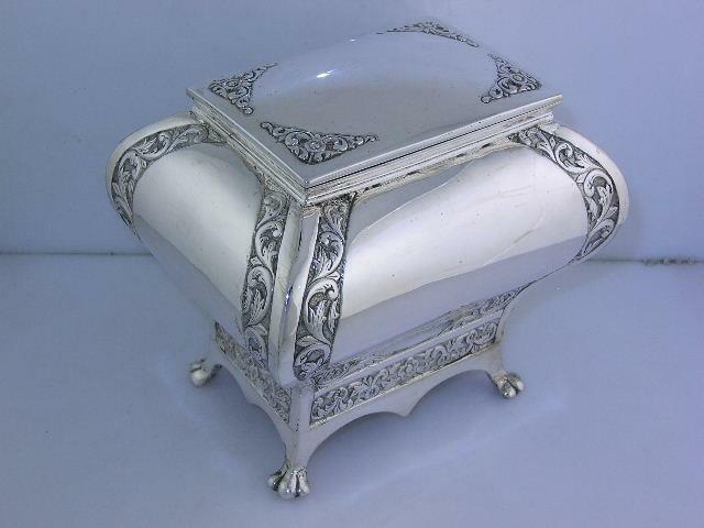 Antique Indian solid Silver Tea Caddy GRISH CHUNDER DUTT ~ Bhowanipore Calcutta