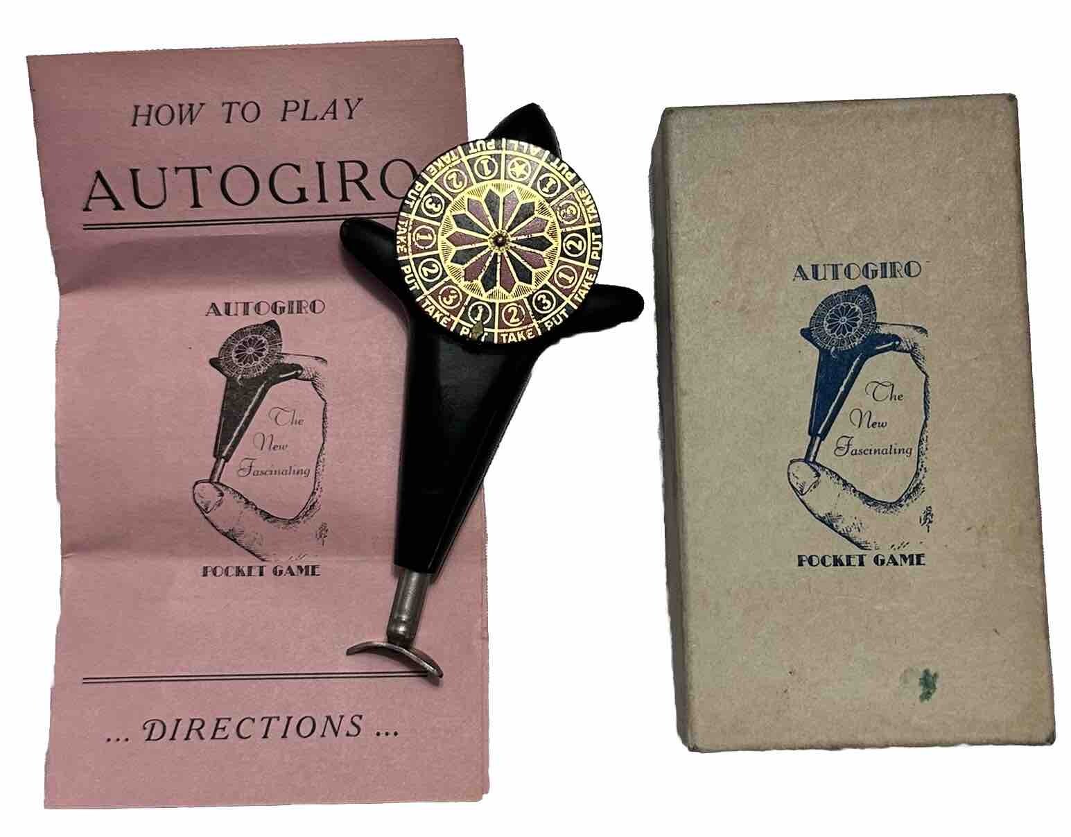 Rare Autogiro Pocket Roulette Spinning Wheel Gambling Bakelite w/ Original Box