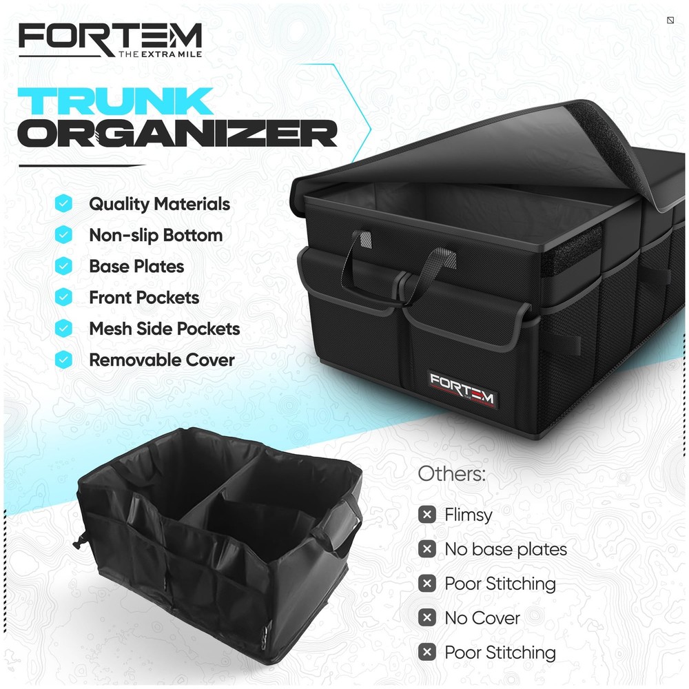 Car Trunk Organizer, Collapsible Multi-Compartment Storage for SUV Accessories