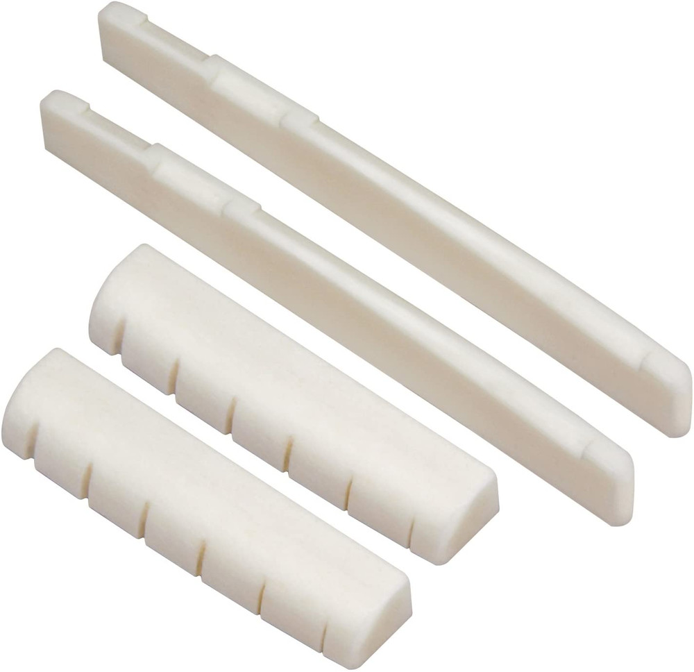 Blisstime 2 Sets 4Pcs 6 String Acoustic Guitar Bone Bridge Saddle and Nut Made