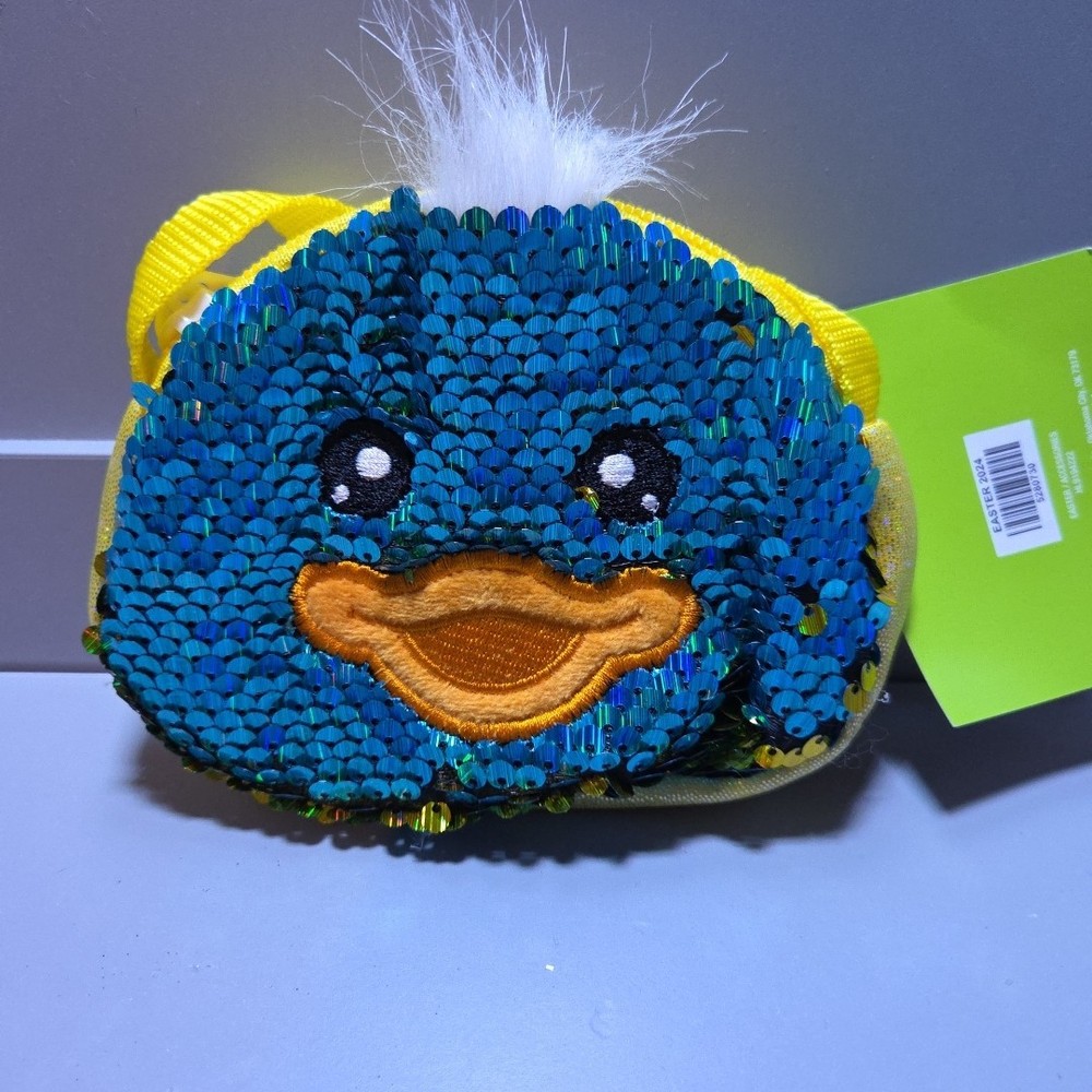 Chick Sequin Easter Change Purse Bag Yellow/Blue Zip Closure New