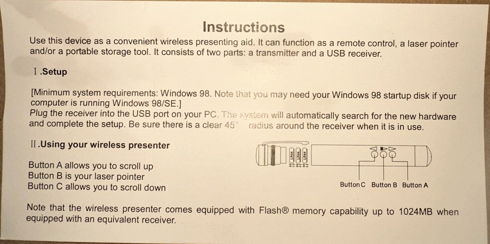 Wireless Laser Pointer Presenting Aid/ Remote Control. Medical Sales Gift. NIB