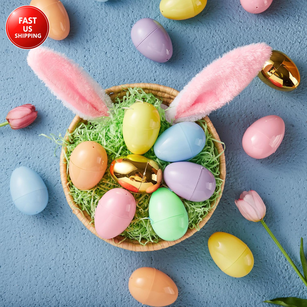 100PCS 3.15" Pastel Easter Eggs + 2 Golden Eggs, Empty Easter Eggs Fillable, Col
